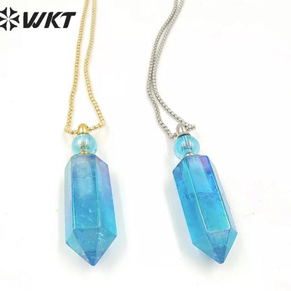 WT-N1366 Natural Spar Aura Plated Crystal Quartz Pendant Dazzling Elegant Necklace for Women Gifts Perfume Bottle Necklace