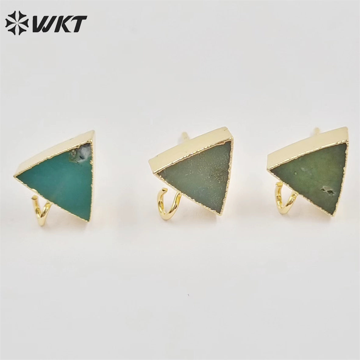 JFE79 Wholesale Women Natural Gemstone Natural Chrysoprase Jade Triangle Jade Studs for Matching Pendants Earring Findings