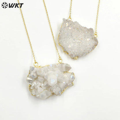WT-N1440 WKT Best 2023 Newest Natural Aura Cluster Quartz Pendant Necklace Women Simple Hoop Aura Necklace