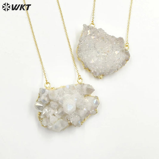 WT-N1440 WKT Best 2023 Newest Natural Aura Cluster Quartz Pendant Necklace Women Simple Hoop Aura Necklace