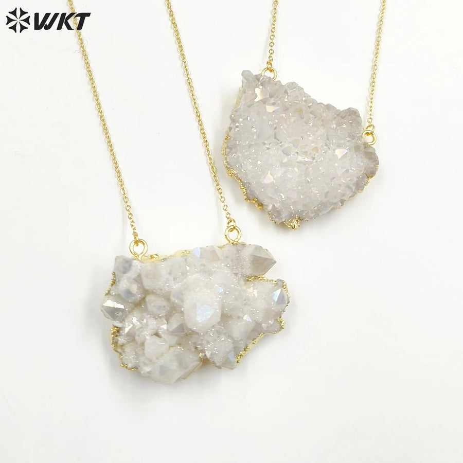 WT-N1440 WKT Best 2023 Newest Natural Aura Cluster Quartz Pendant Necklace Women Simple Hoop Aura Necklace