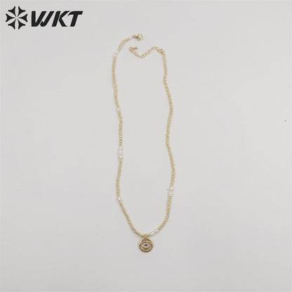 WT-JN179 Wholesale Fashion Gold Plated Tiny Beads Elegant Lady Eye Necklace 2mm Hand Strand Beads Necklace for Friend Birthday