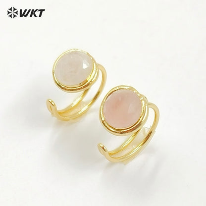 WT-R560 Customize Fantastic 18K Gold Plated Round Opening Adjustable Natural Gemstone Ring for Men and Women As Daily Decoration