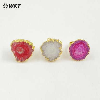 WT-R300 New Arrival Colorful Druzy Agate Rings 24K Gold Plated Rings Multi-color Optional New Design Rings