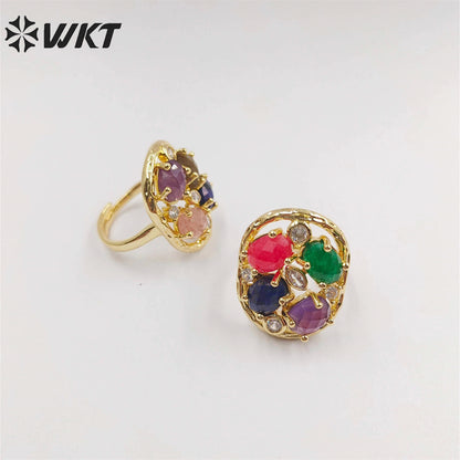WT-R462 Amazing Handmade Claw Setting Natural Stone Women Ring 18k Real Gold Plated INS Hot Designer Wedding Ring