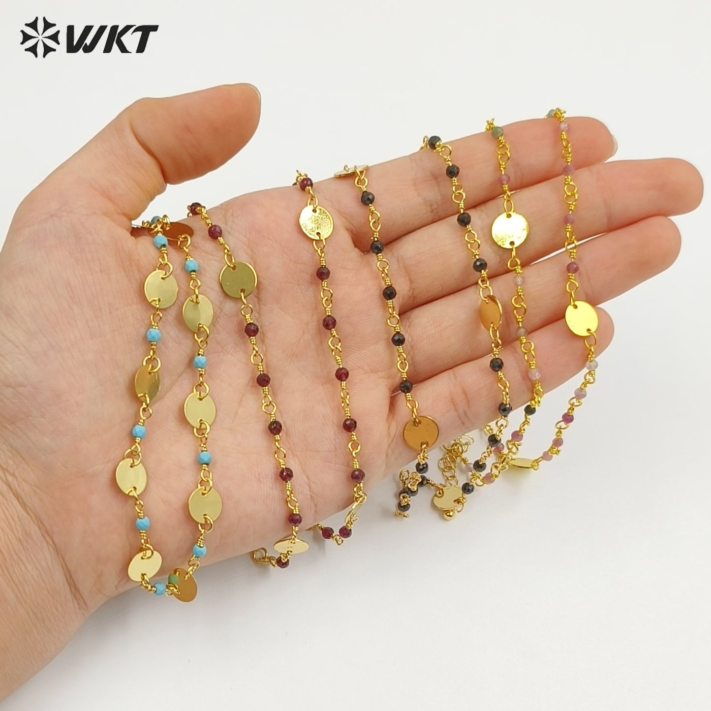 WT-N1536 Delicate Trendy 18K Gold Plated Natural Stone Beads Thin Chain Necklaces For Women Simple Elegant Wearing Jewelry