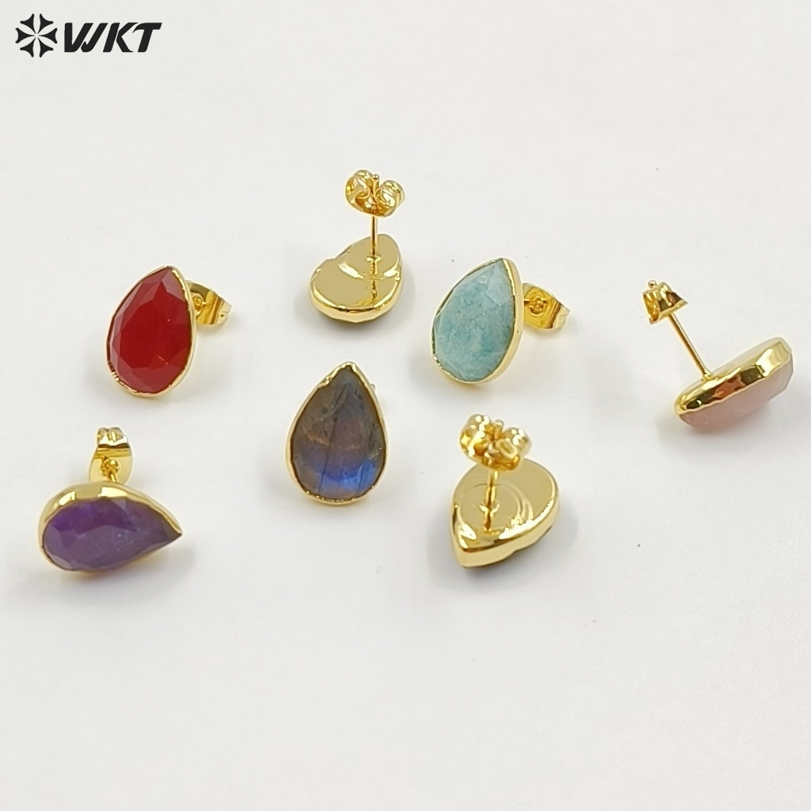 WT-E800 Fashion Classical Gold Plated Various Natural Gemstones Waterdrop Shape Earrings As Lady Elegant Jewelry Decoration