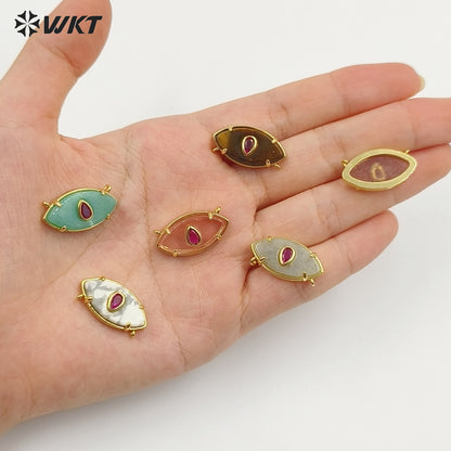 WT-P2120 Fresh Design Waterdrop Zircon And Natural Gemstones Eye Shape Gold Pendants With Double Hoops For Women Necklace DIY