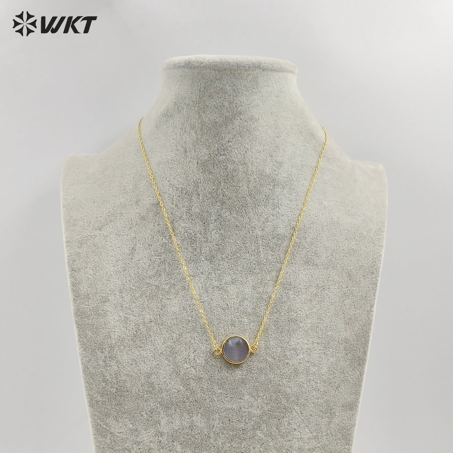 WT-N827 Wholesale Charm Black Pearl With Double Ring Connector Necklace Hot Gold Electroplated Round Pearl Connector Necklace
