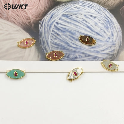 WT-P2120 Fresh Design Waterdrop Zircon And Natural Gemstones Eye Shape Gold Pendants With Double Hoops For Women Necklace DIY