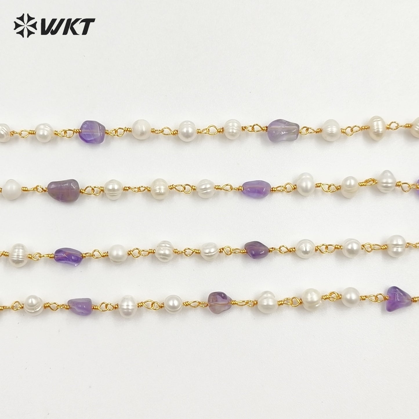 WT-RBC165 High Quality Natural Stone Make Chain Women Jewelry Findings Chain for Necklace Design Gold Rosary Beads Chain