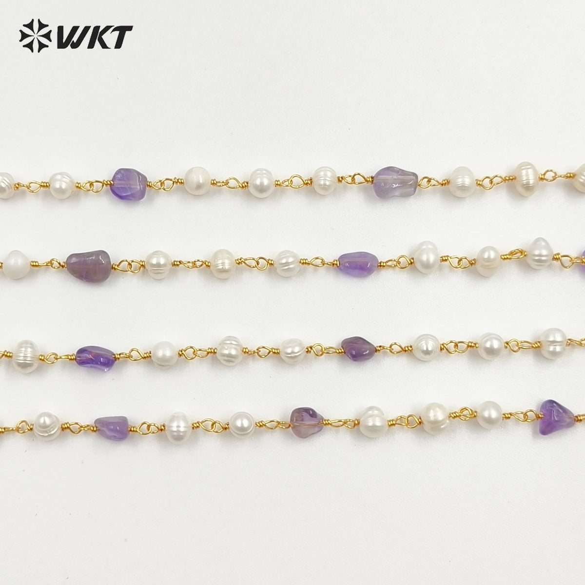 WT-RBC165 High Quality Natural Stone Make Chain Women Jewelry Findings Chain for Necklace Design Gold Rosary Beads Chain