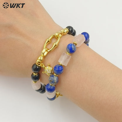 WT-B711 Trendy Gold Plated Natural Gemstones Beads With Little Fish Shell Charms Women Bracelets For Daily Decorative Jewelry