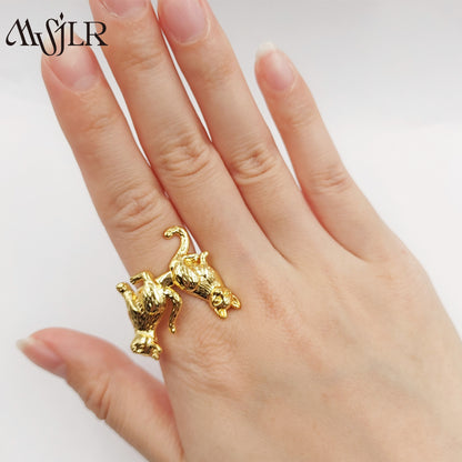 WKT-MVR052 Popular Punk Style European and American Animal Cat Shaped 18k Gold Plated Handpiece Open Ring