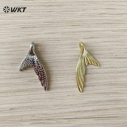 WT-MP325 Newest Lovely Gold Electroplated Ocean Series Yellow Brass And Zircon Fishtail Shape Little Pendants For Necklace DIY