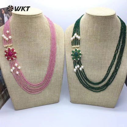 WT-N1477 Gorgeous Design Luxury Style Flower Shape Muticolor Gemstone Beads Women Statement Necklace for Engagement Celebration
