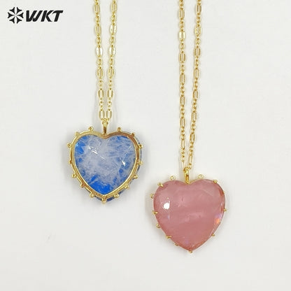 WT-N1525 Wonderful Gold Thin Chain With Colorful Stones Heart Shape Pendant Necklaces For Dance Party Matching Jewelry