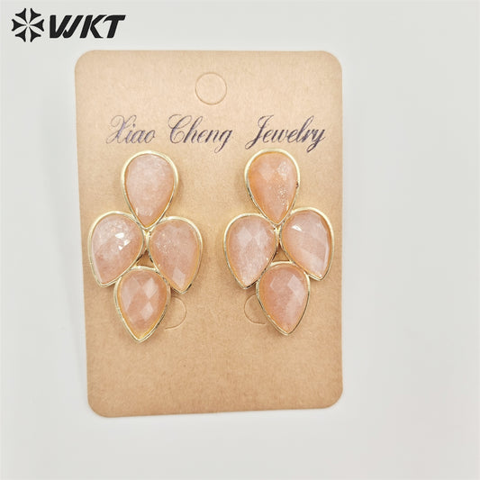 WT-E704 Newest Fashion Gold Electroplated Multi Gemstone Studs Earrings Gorgeous Women Water Drop Lapis Quartz Wedding Earrings