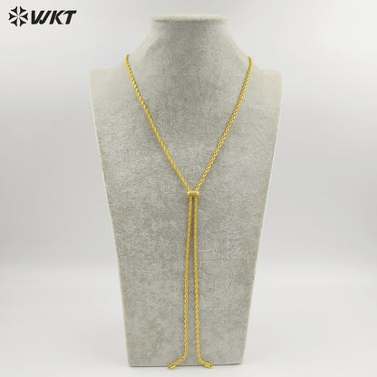 WT-JFN49 Wholesale Fashion Gold Plated Yellow Brass With Unique Clasp Spiral Weaving 35 Inches Necklace For Ladies Daily Wearing