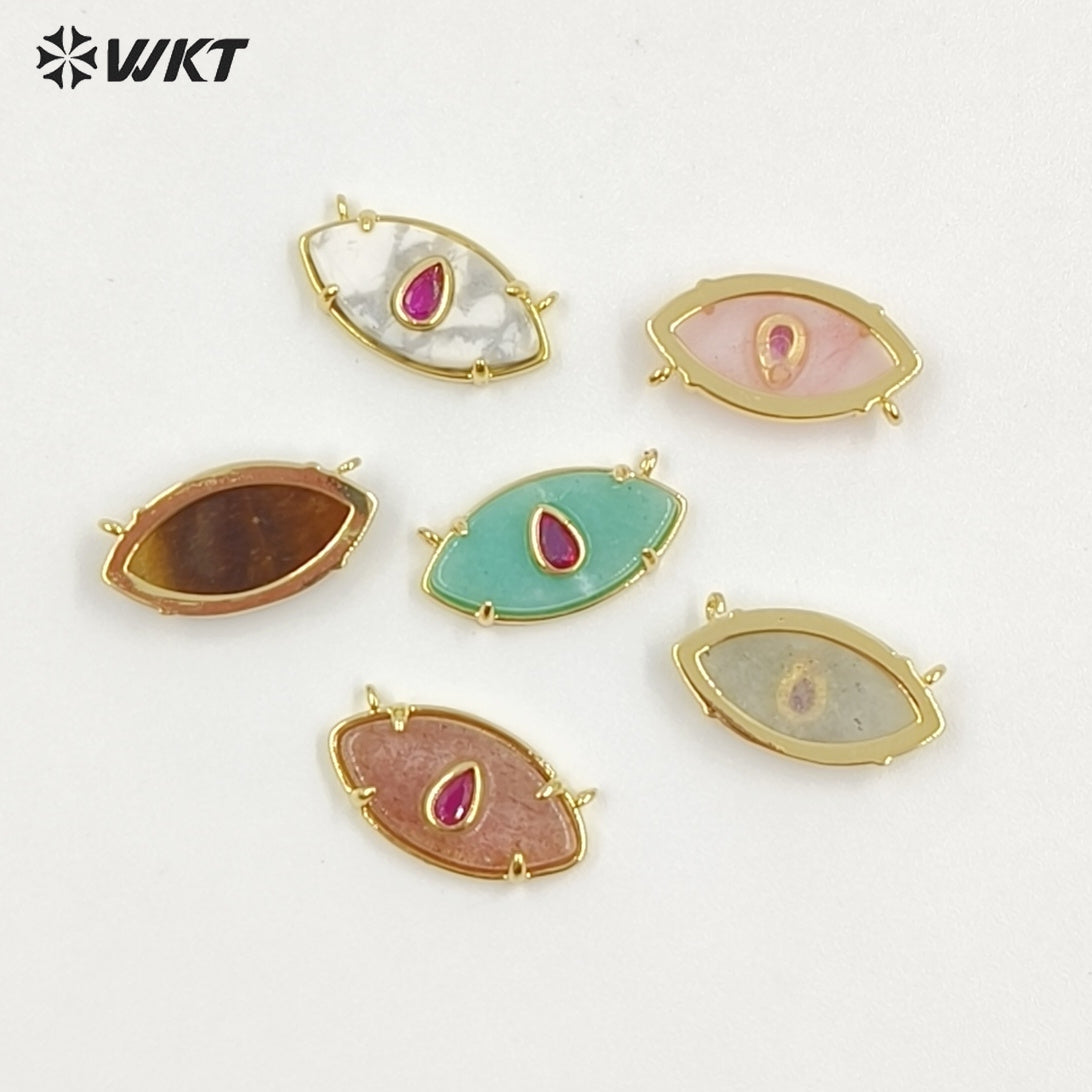 WT-P2120 Fresh Design Waterdrop Zircon And Natural Gemstones Eye Shape Gold Pendants With Double Hoops For Women Necklace DIY