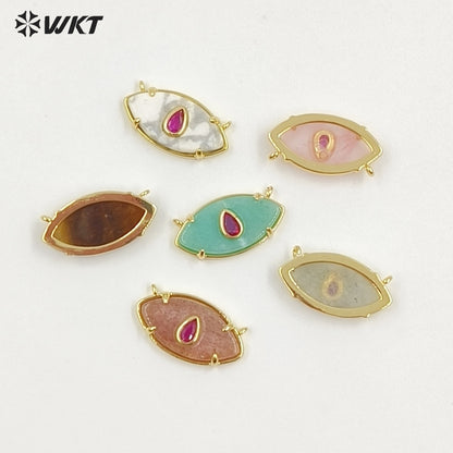 WT-P2120 Fresh Design Waterdrop Zircon And Natural Gemstones Eye Shape Gold Pendants With Double Hoops For Women Necklace DIY