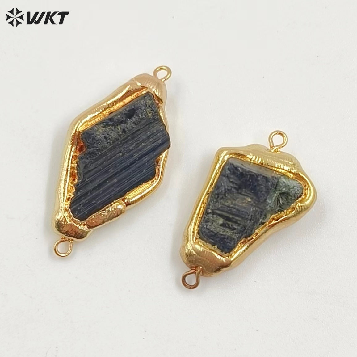 WT-C330 New Irregular Gold Plated With Double Loops Natural Black Meteorite Jewelry Connectors for Bracelet DIY Findings