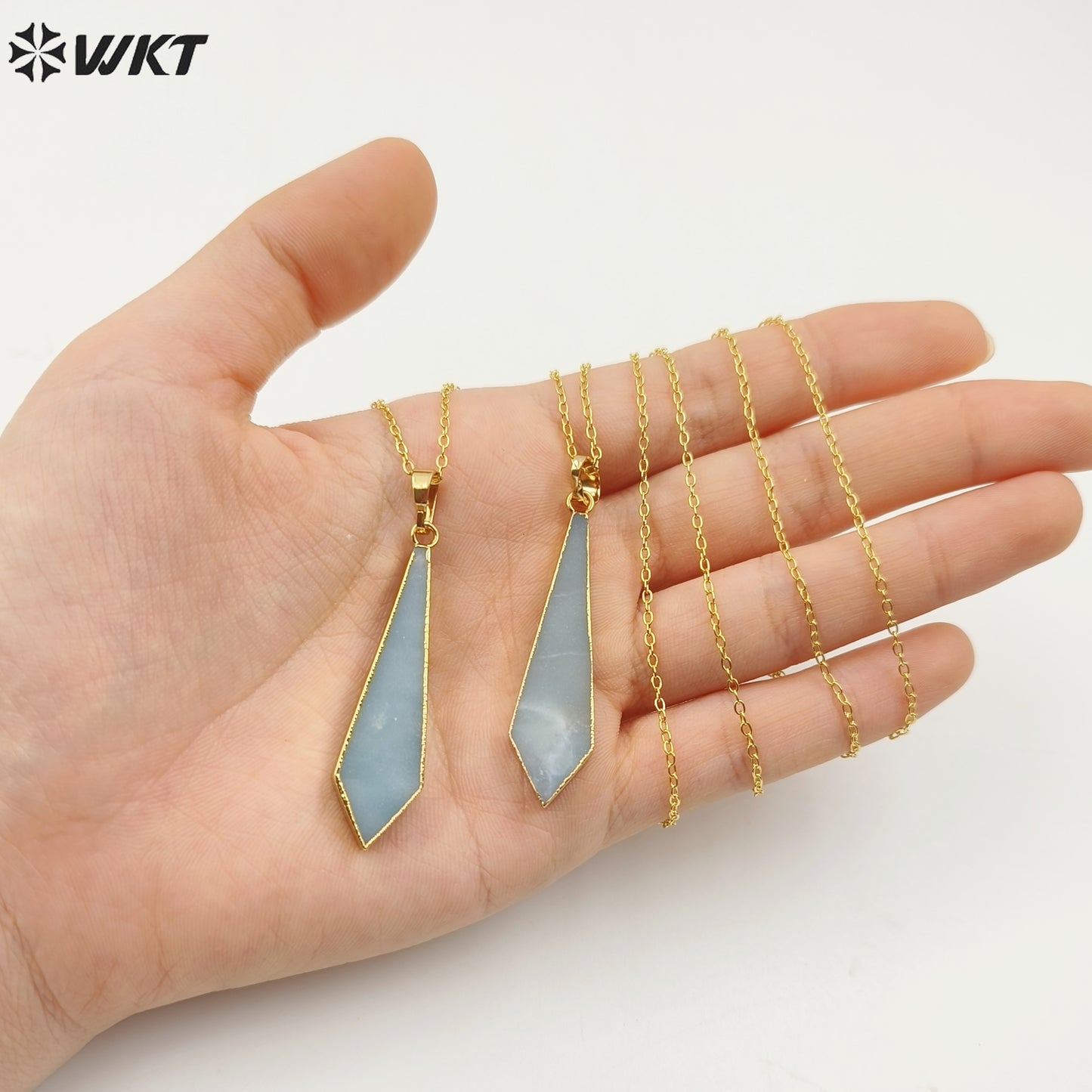 WT-N1076 WKT Wholesale New Popular Thin Green Stone Charm Necklace 24 k Real Gold Plated Amazonite Necklace