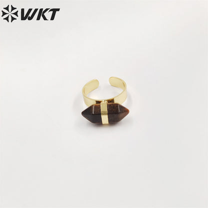WT-R385 WKT 2022 Beautiful Crystal Amethyst Black Obsidian Hexagon Rings Natural Stone Rings Gold Plated Quartz Point Ring