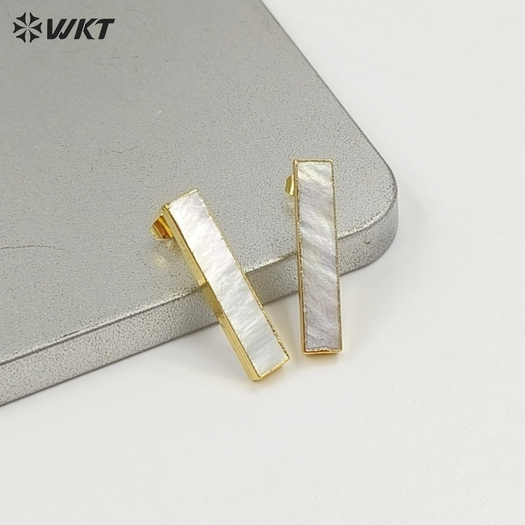 WT-E333 Wholesale High Quality Hot Sale Natural Shell Rectangle Bar Earring With 24k Real Gold Plated for Women Jewelry