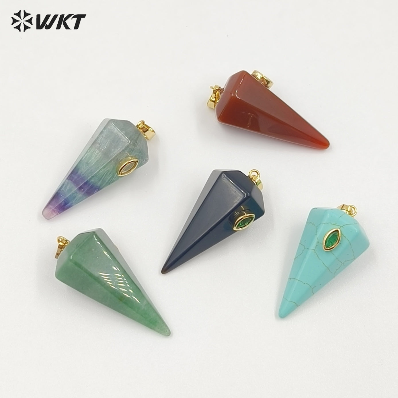 WT-P2093 Popular Sale Zircon And Natural Gemstones Geometric Faceted Shape Gold Pendants For Handmade Necklace Jewelry DIY