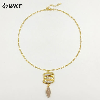 WT-JN397 Newest Elegant Style Natural Pearl And Gemstones Splicing Long Women Gold Necklaces For Party Matching Accessories