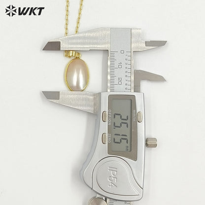 WT-JN384 Wholesale Simple Style Gold Electroplated Oval Mabe Shell Pendant Necklaces For Women Fashion Jewelry Matching