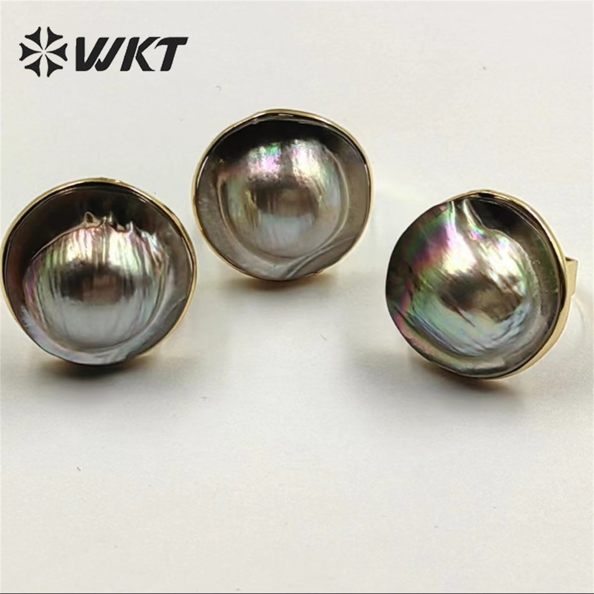 WT-MPR043 WKT 2022 High Quality New Style MABE Black Pearl Size 23 MM Ring Adjustable Finger Ring Gold-plate Luck Ring Jewelry