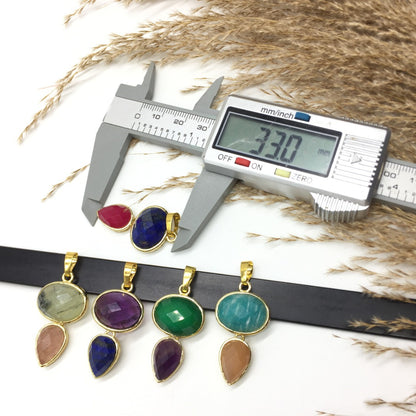 WT-P1931 Wholesale Hot Sale Fashion Natural 18*33mm Double Pendants With a Little Agate High Quality for Necklace