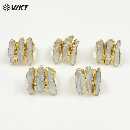 WT-R305 2018 New 18K Metal Electroplated Adjustable Rings Geometric Shape for Elegant Women with Freshwater Pearl Ring