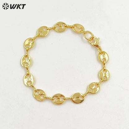 WT-B573 Wholesale New Fashion Real Gold Electroplated Coffee Bean Shape Chain Bracelet Unique Punk Style Simple Metal Bracelet