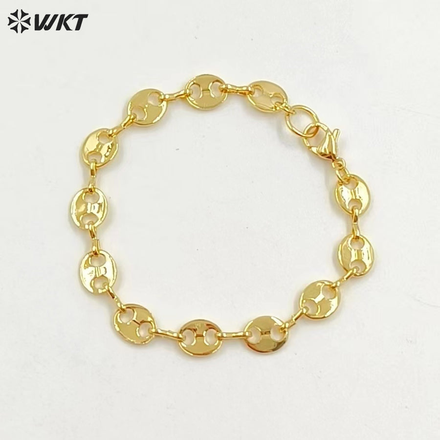 WT-B573 Wholesale New Fashion Real Gold Electroplated Coffee Bean Shape Chain Bracelet Unique Punk Style Simple Metal Bracelet