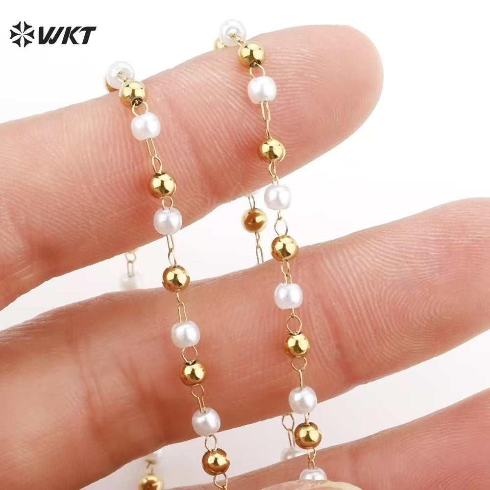 WT-RBC244 Delicate and Elegant Natural Stone & Pearl 18K Gold Rosary Beads Chain for Men and Women As Party Decoration Jewelry