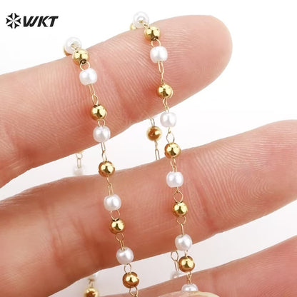 WT-RBC244 Delicate and Elegant Natural Stone & Pearl 18K Gold Rosary Beads Chain for Men and Women As Party Decoration Jewelry