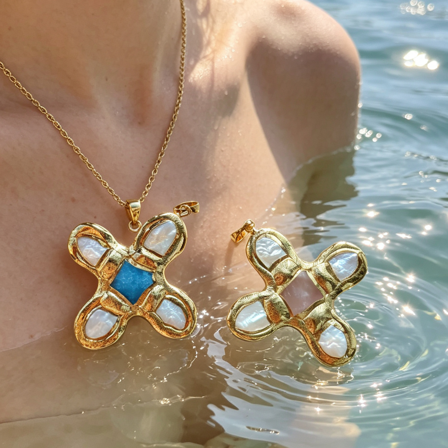 WT-JP401 Exquisite Accessory Pendant With Natural Freshwater Pearl and Turquoise Stone Cross Shape for Jewelry Handmade Gift