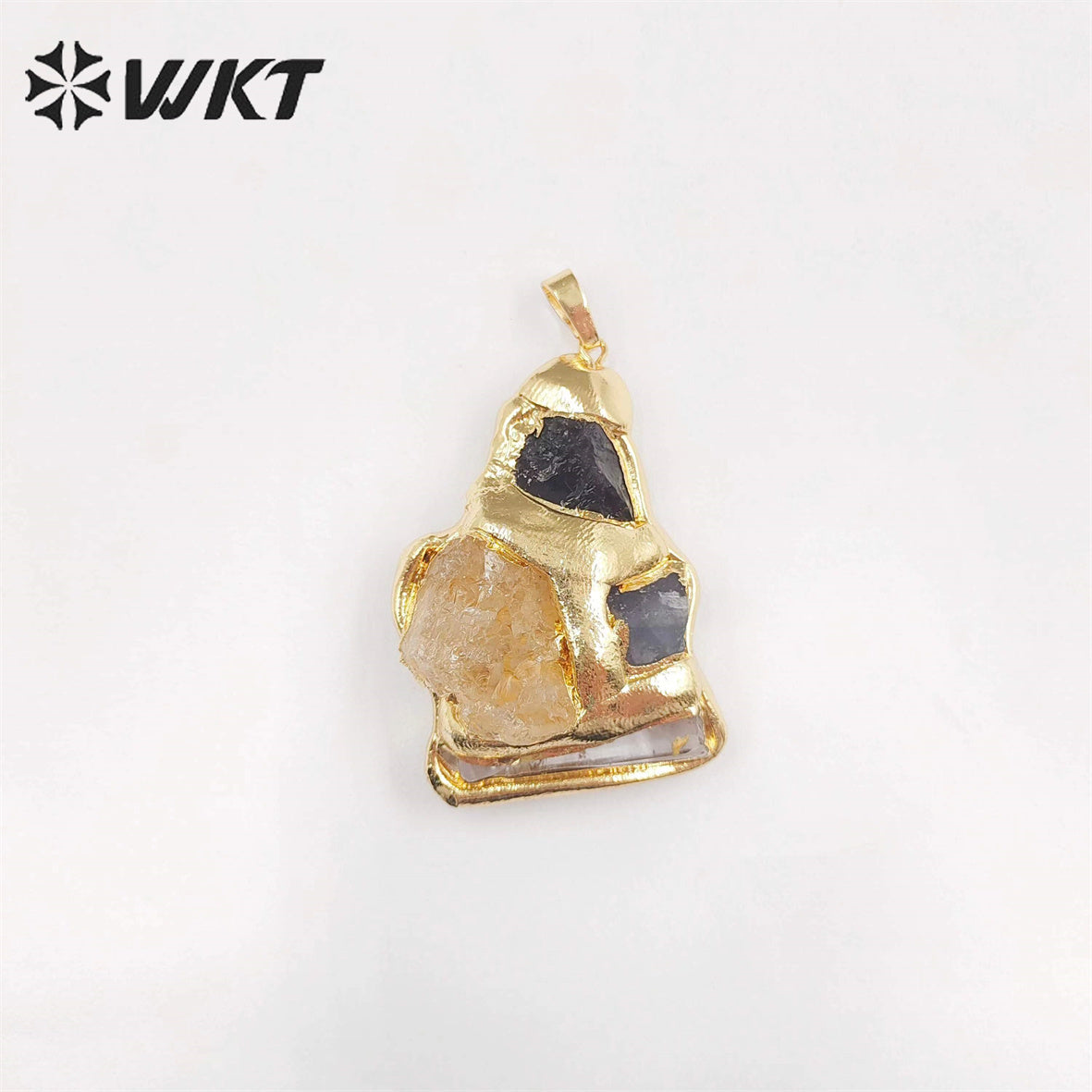 WT-P1906 WKT Exclusive Vintage Style Big Gemstone Pendants Handmade Gold Plated Yellow Citrine Stone Jewelry Pendants