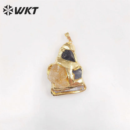 WT-P1906 WKT Exclusive Vintage Style Big Gemstone Pendants Handmade Gold Plated Yellow Citrine Stone Jewelry Pendants