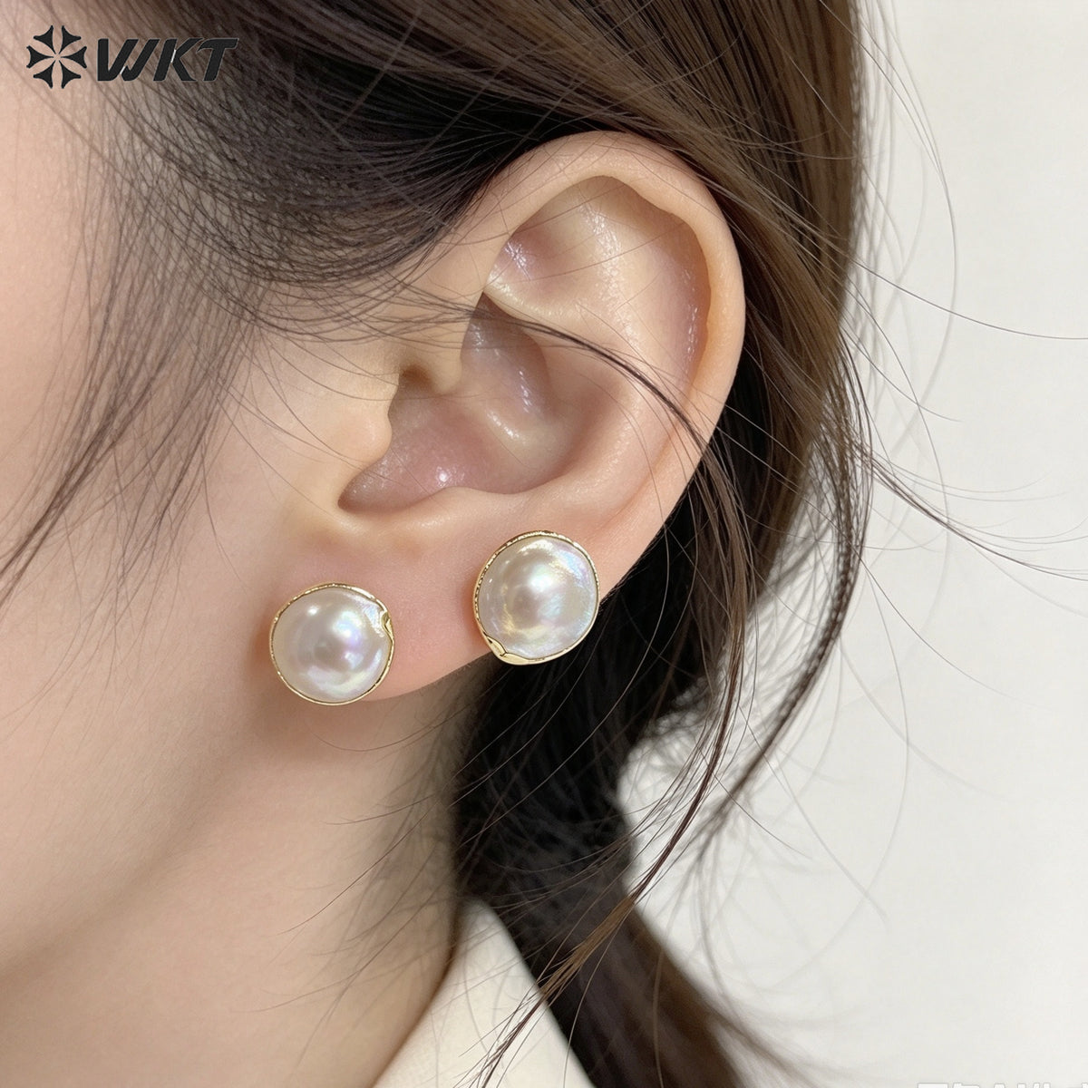 WT-MPE104 Latest Style Irregular Pearl Natural 18k Gold Plated Gift Weeding 10mm Romantic Pendant Earrings