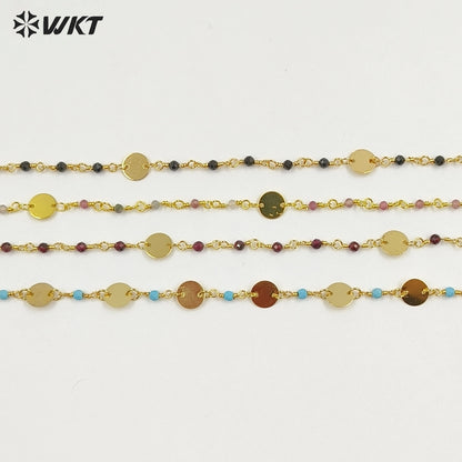 WT-N1536 Delicate Trendy 18K Gold Plated Natural Stone Beads Thin Chain Necklaces For Women Simple Elegant Wearing Jewelry