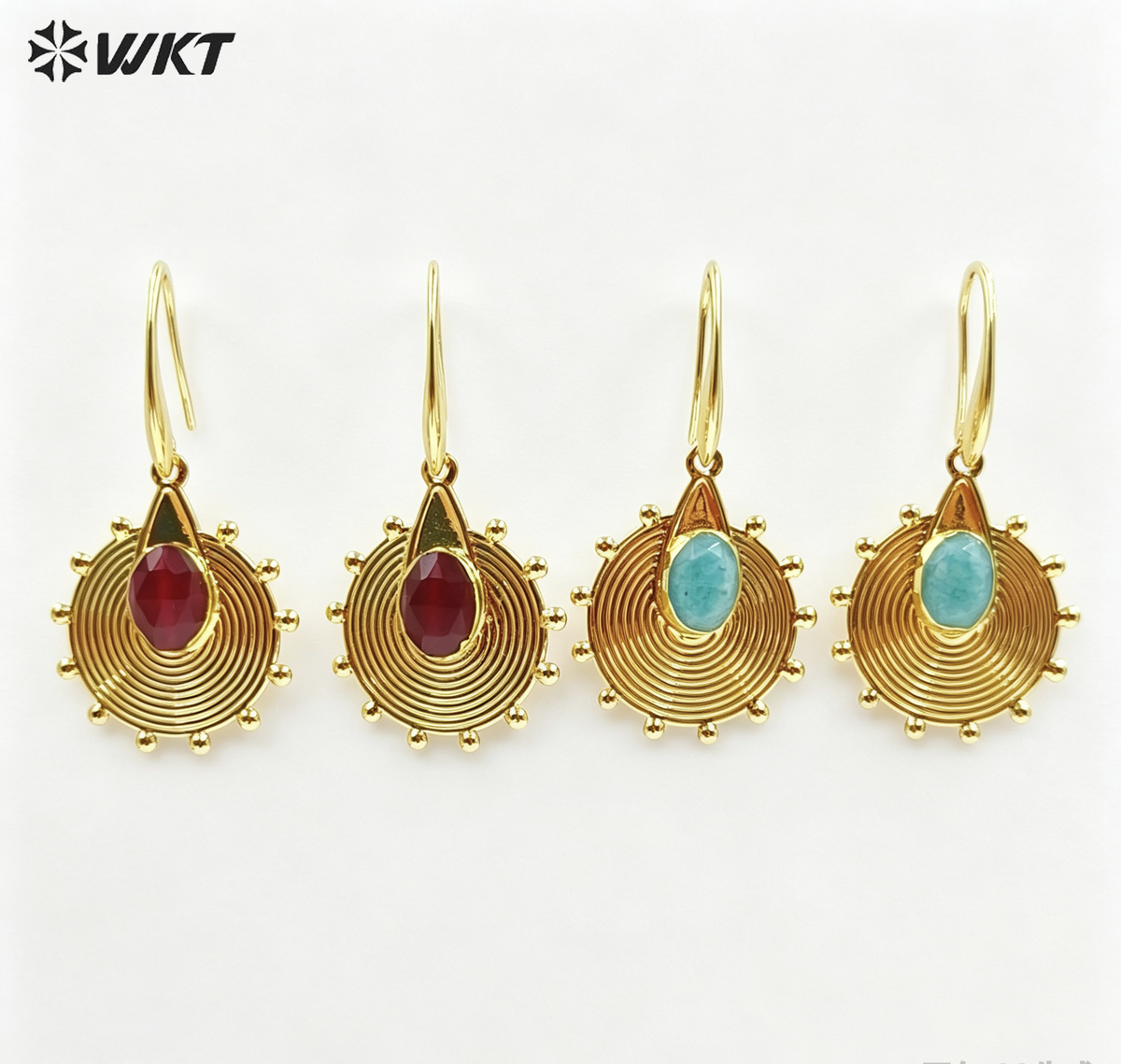 WT-E832 Amazing 18K Gold Plated Natural Gemstone Sun Shape Earrings For Women Popular Fashionable Decorative Accessories