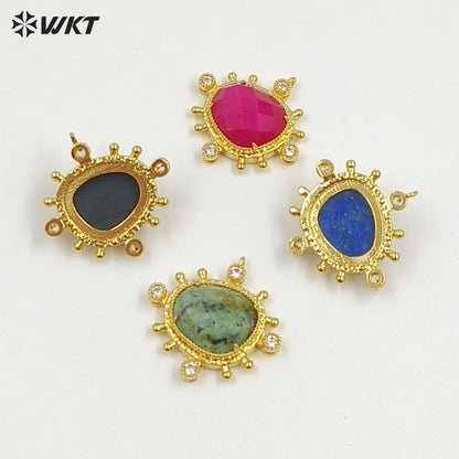 WT-P2102 Unique Delicate Jewelry 18K Gold Plated Multi Natural Gemstones Little Pendants For Female Handmade Earring DIY