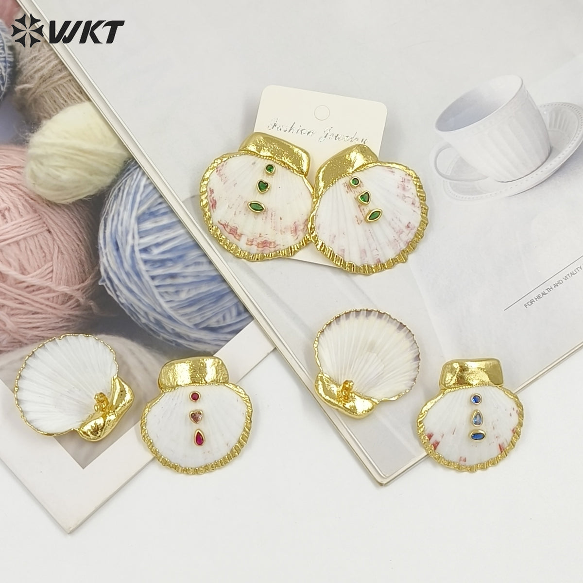 WT-MPE187 High Quality Trendy Gold Electroplated Natural Scallop Shell Earrings For Women Beach Vacation Matching Jewelry