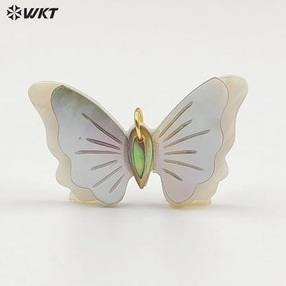 WT-JP458 Popular Exquisite Gold Plated Colorful Natural Shell Butterfly Shape Pendants For Women Charm Necklace DIY Design