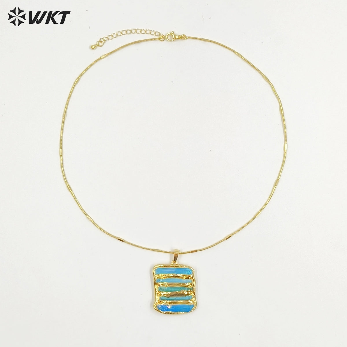 WT-N1494 Amazing Women Natural Aura Aqua Quartz Stone Pendant Necklace Gold Plated Tiny Chain Wholesale Jewelry Birthday Gift