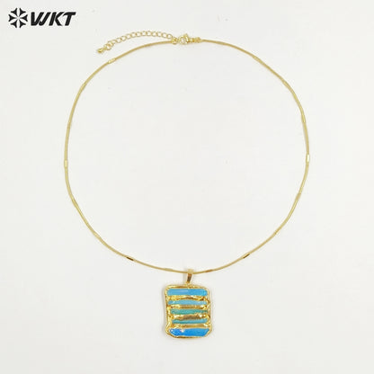 WT-N1494 Amazing Women Natural Aura Aqua Quartz Stone Pendant Necklace Gold Plated Tiny Chain Wholesale Jewelry Birthday Gift